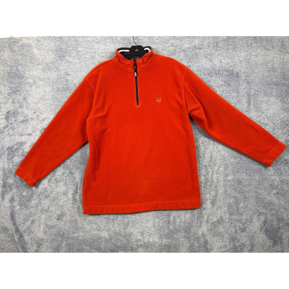 Tommy Hilfiger Mens Large Orange Fleece Quarter Zip Pullover Crest Logo